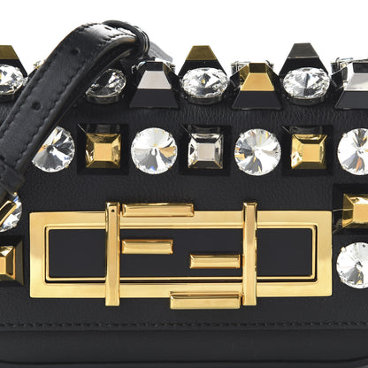Fendi Vitello Dolce Crystal Studded Mini 3Baguette Shoulder Bag Black Gold 9 of 9