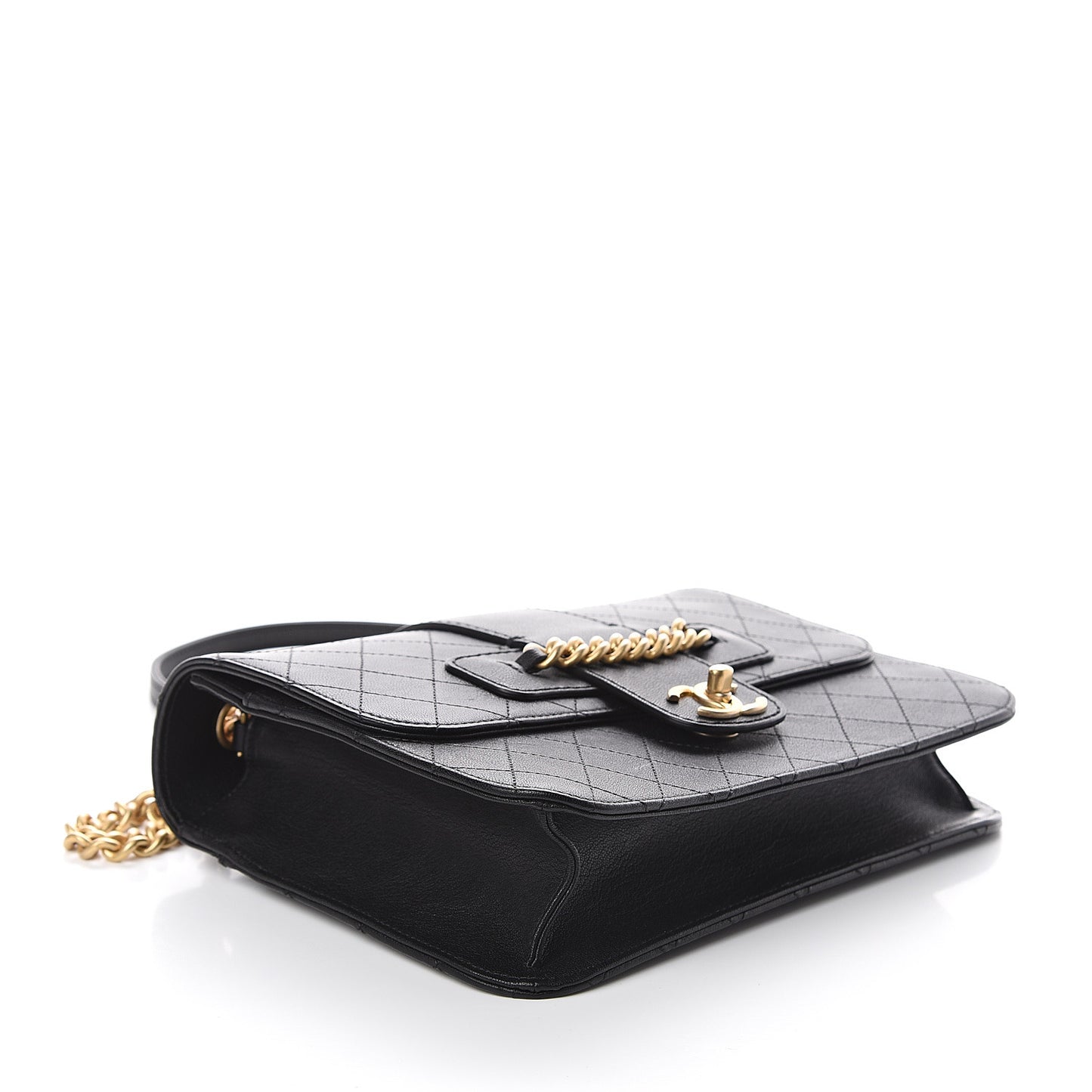 Goatskin Stitched Flap Bag Black