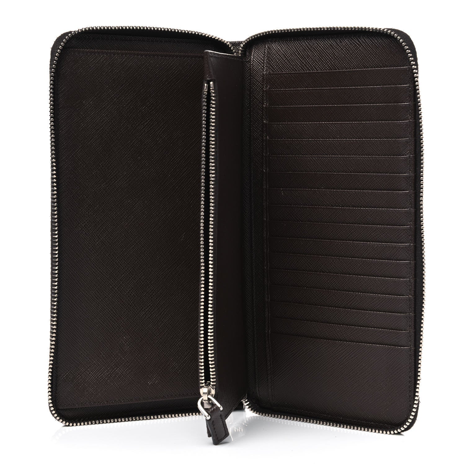 Prada Saffiano Large Zip Around Travel Wallet Brown 4 of 10
