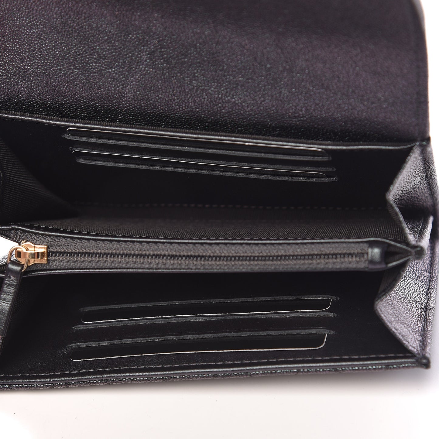 Iridescent Caviar Quilted Medium Flap Wallet Black