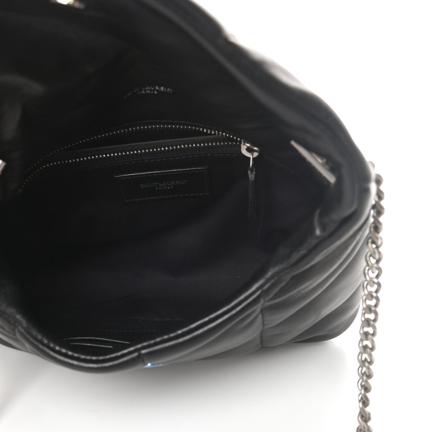 Saint Laurent Lambskin Quilted Toy Loulou Puffer Monogram Chain Satchel Black 5 of 11