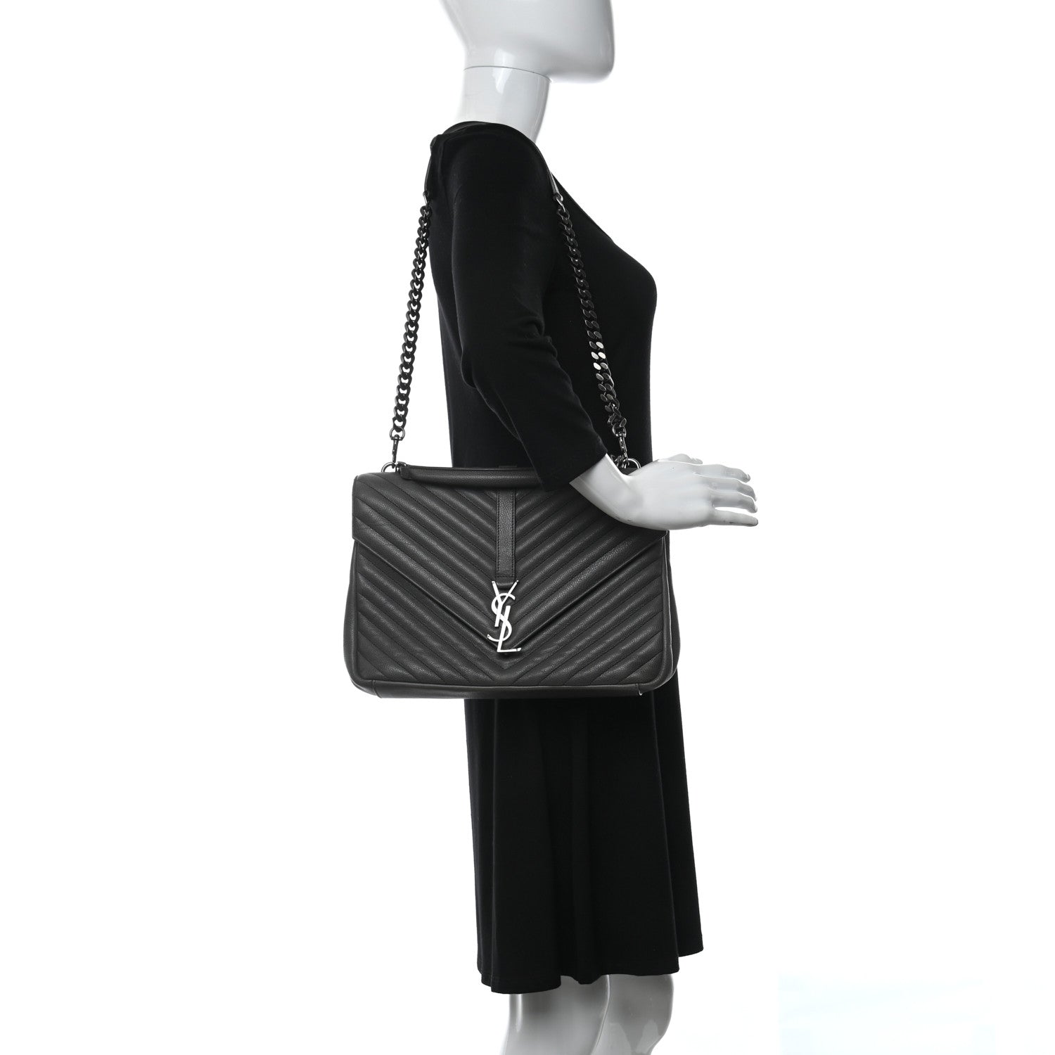 Saint Laurent Matelasse Chevron Monogram Large College Satchel Grey 2 of 9