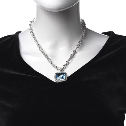 David Yurman Sterling Silver 18K Yellow Gold Diamond Blue Topaz 20mm Albion Figaro Chain Pendant Necklace 2 of 5
