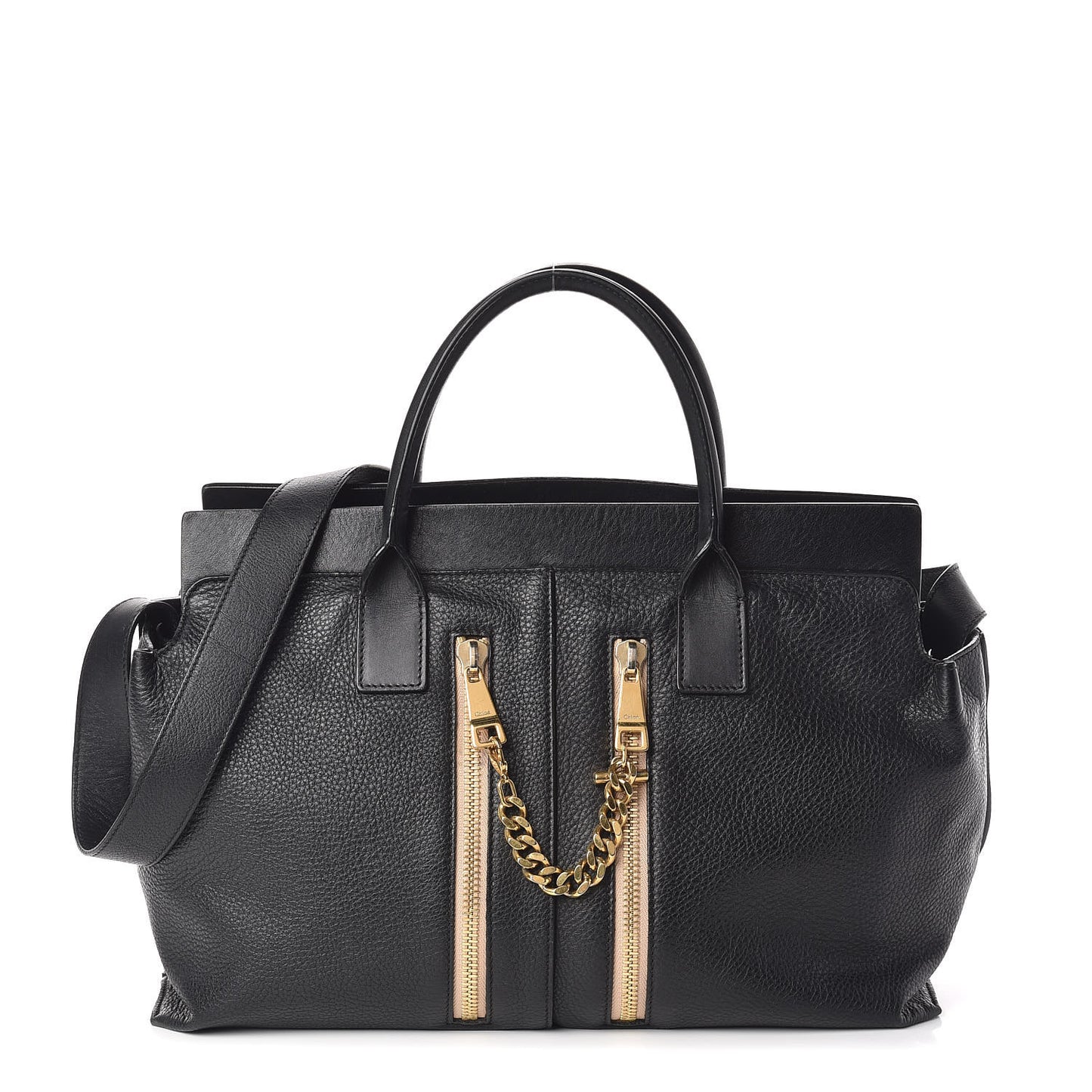 Grained Calfskin Medium Cate Satchel Black
