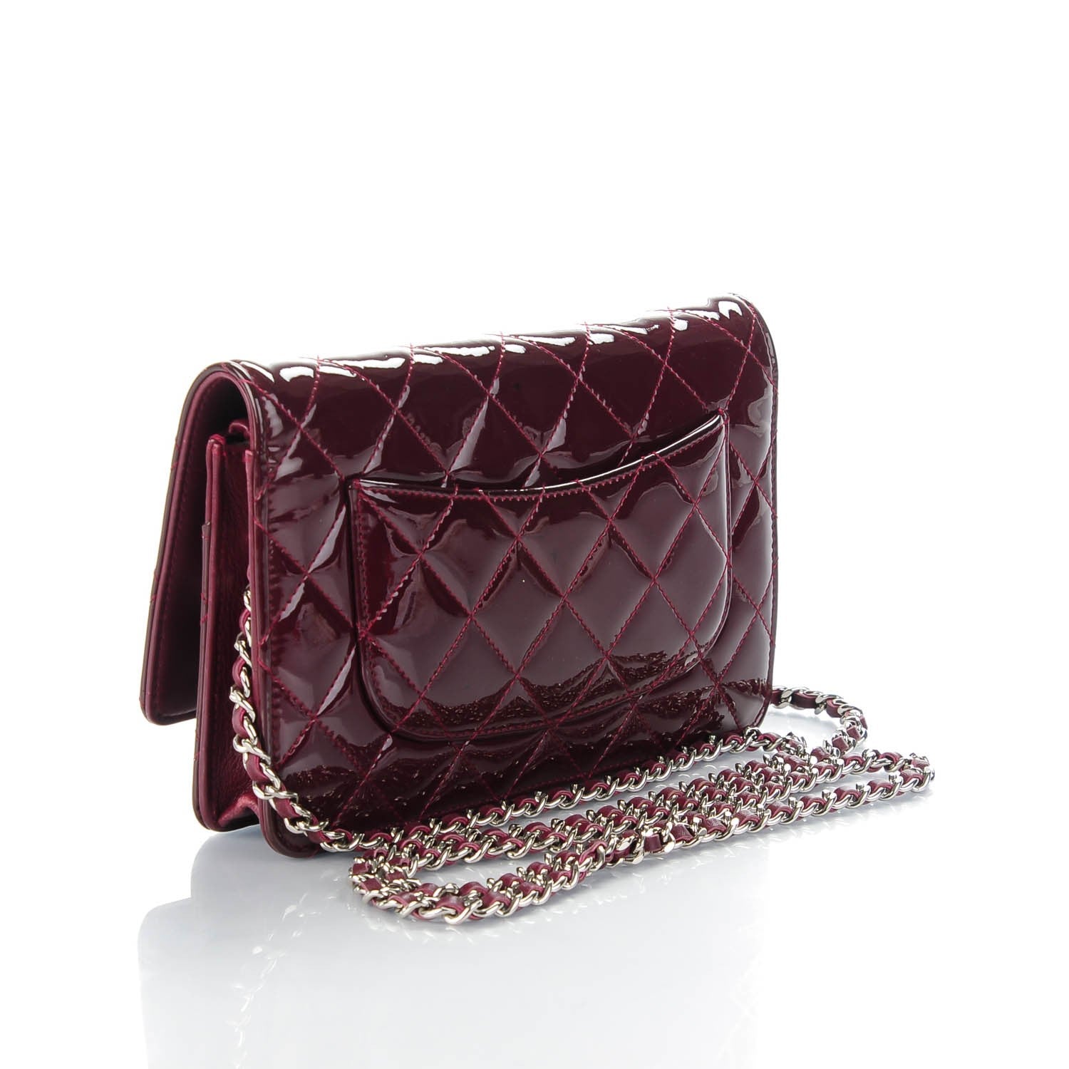 Chanel Patent Quilted Wallet On Chain WOC in Dark Red 3 of 8
