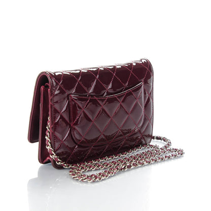 Chanel Patent Quilted Wallet On Chain WOC in Dark Red 3 of 8