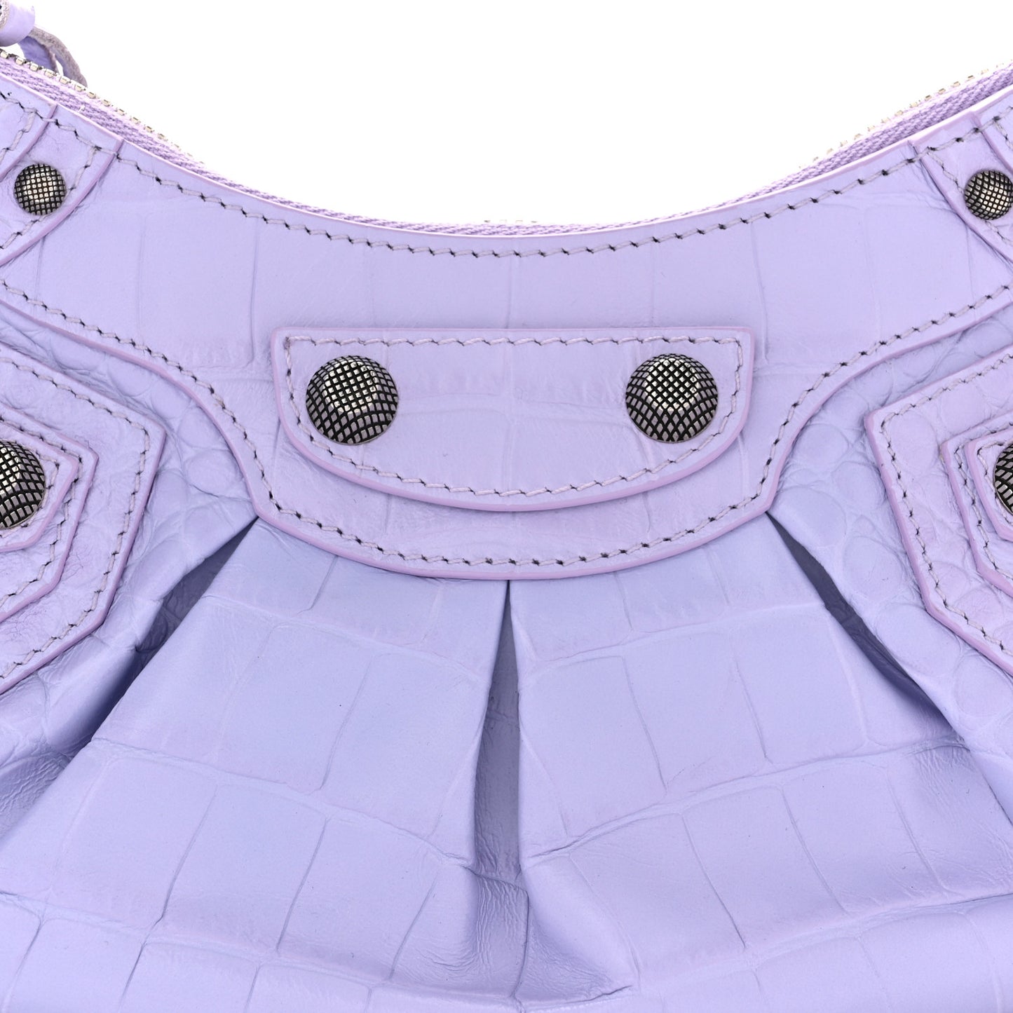 Extra Supple Calfskin Crocodile Embossed Le Cagole Shoulder Bag XS Lilac