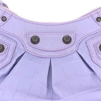 Balenciaga Extra Supple Calfskin Crocodile Embossed Le Cagole Shoulder Bag XS Lilac 9 of 11