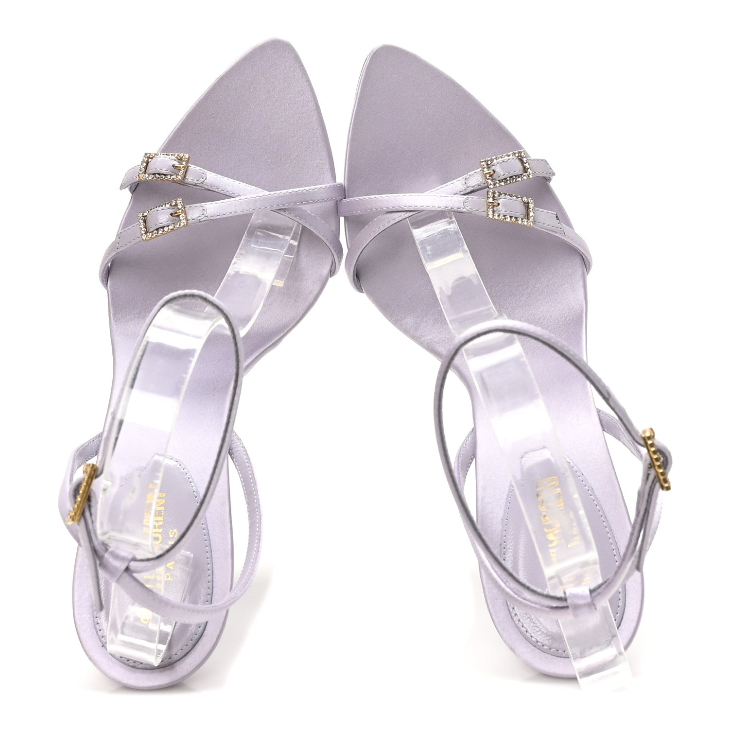 Saint Laurent Crepe Satin Crystal New Nuit 110 Sandals 38 Poly Grey 2 of 9