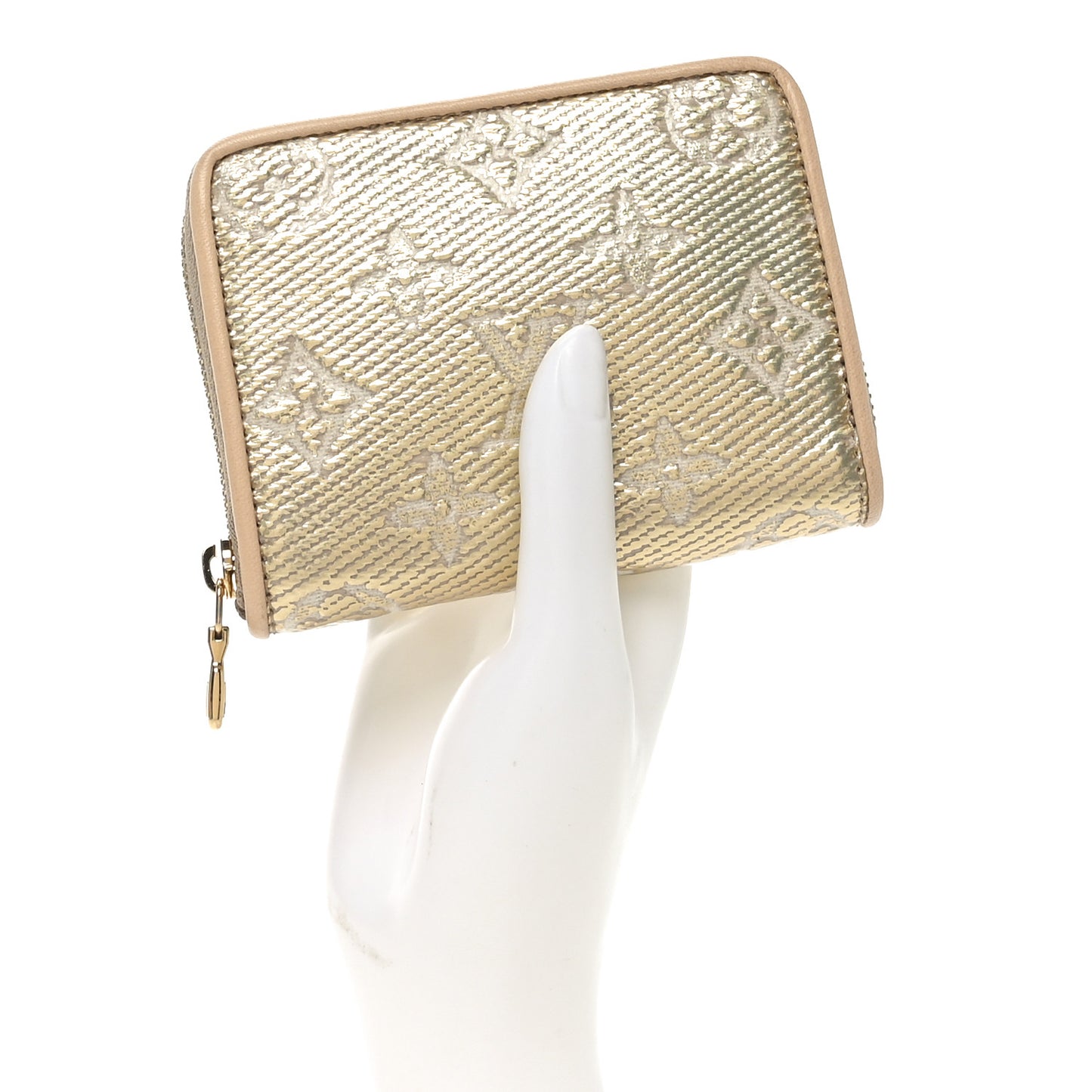 Lurex Jacquard Monogram Zippy Coin Purse Beige
