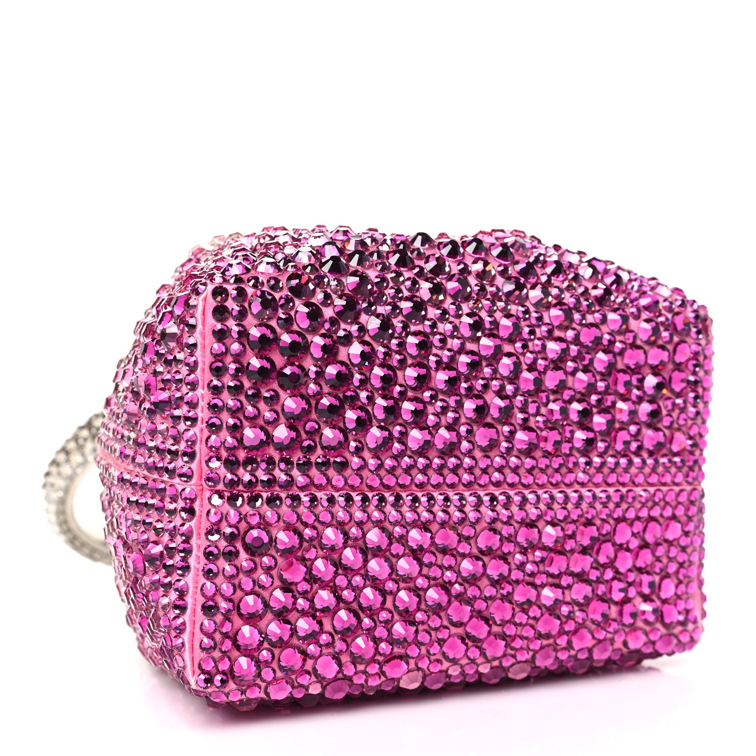 Jimmy Choo Satin Hotfix Crystal Embellished Bon Bon Bucket Bag Candy Pink Silver 4 of 11
