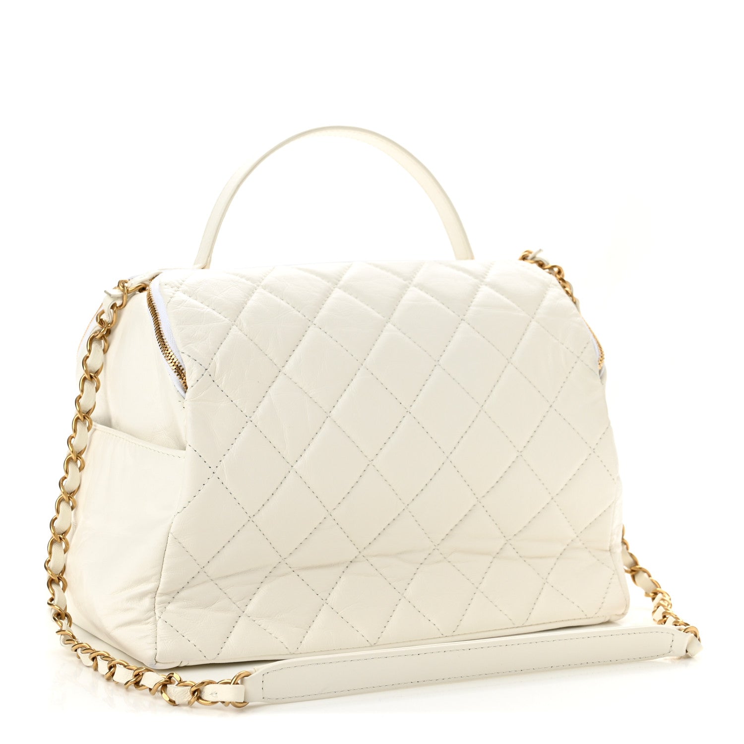 Chanel Aged Calfskin Quilted Double Sided Bowling Bag White 3 of 13
