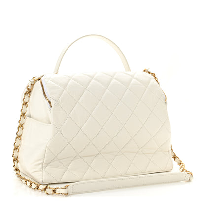 Chanel Aged Calfskin Quilted Double Sided Bowling Bag White 3 of 13