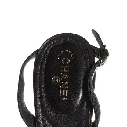 Chanel Satin Chiffon Camellia Slingback Sandals 38 Black 7 of 7