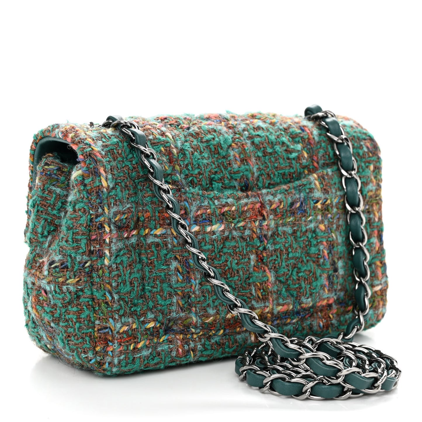 Tweed Quilted Mini Rectangular Flap Green