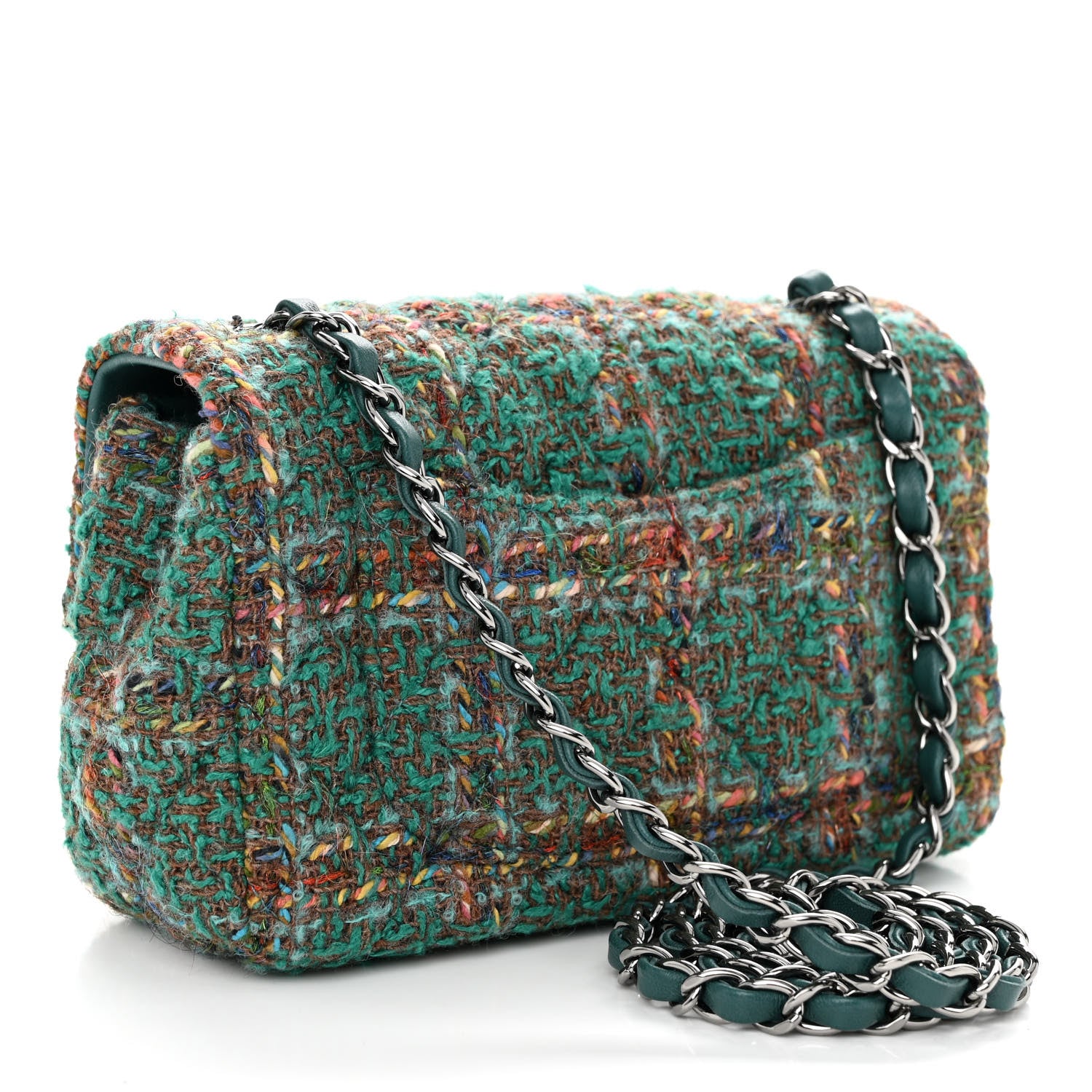 Chanel Tweed Quilted Mini Rectangular Flap Green 3 of 10