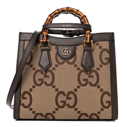 Gucci Monogram Jumbo GG Textured Dollar Calfskin Small Diana Tote Bag Camel Ebony New Acero 1 of 12