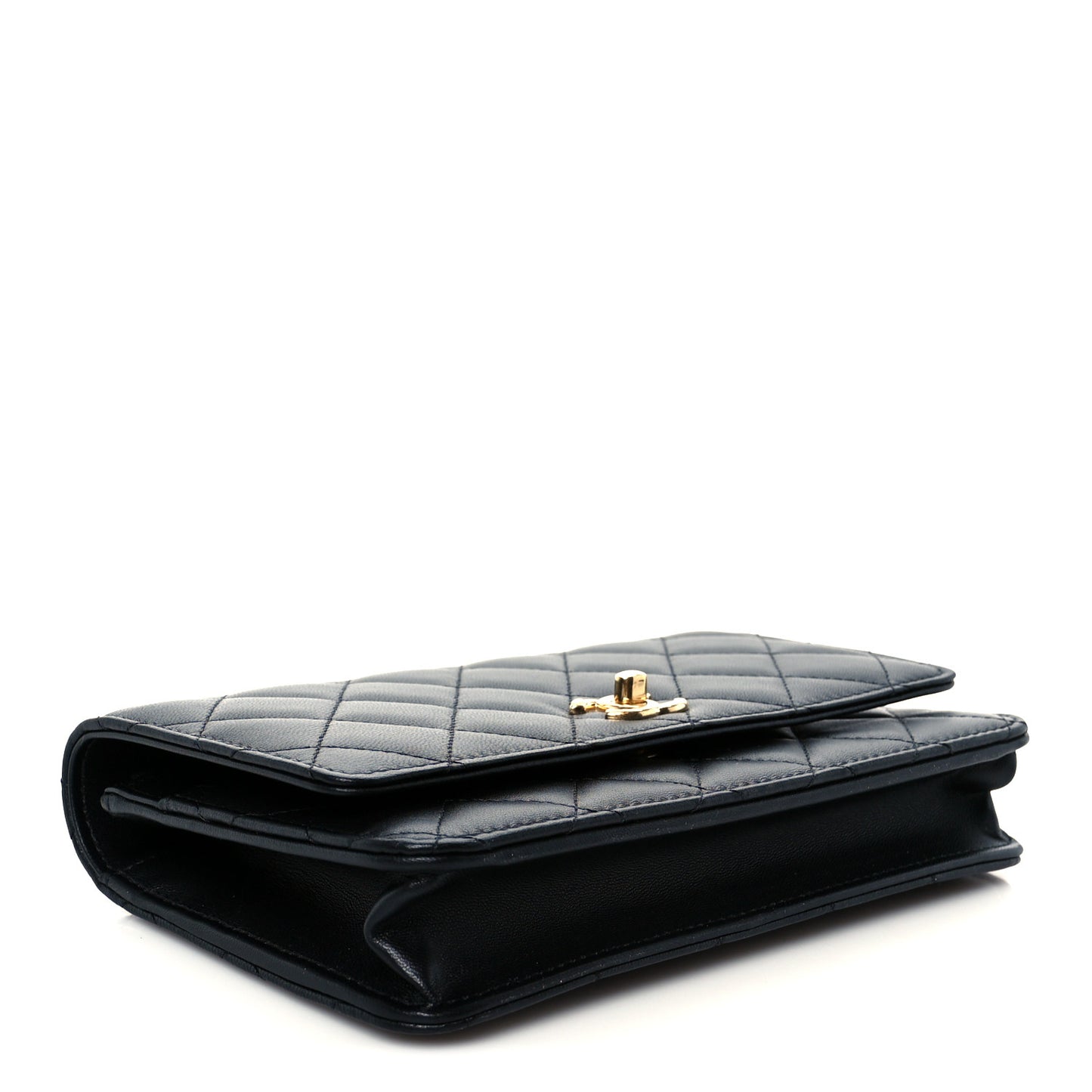 Lambskin Quilted Crystal Pearl Handle Wallet On Chain WOC Black