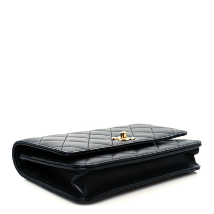 Chanel Lambskin Quilted Crystal Pearl Handle Wallet On Chain WOC Black 4 of 14