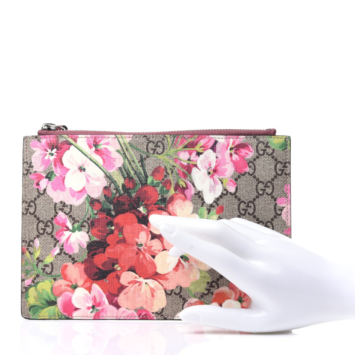Gucci GG Supreme Monogram Blooms Small Zip Pouch Beige Multicolor Dry Rose 2 of 9