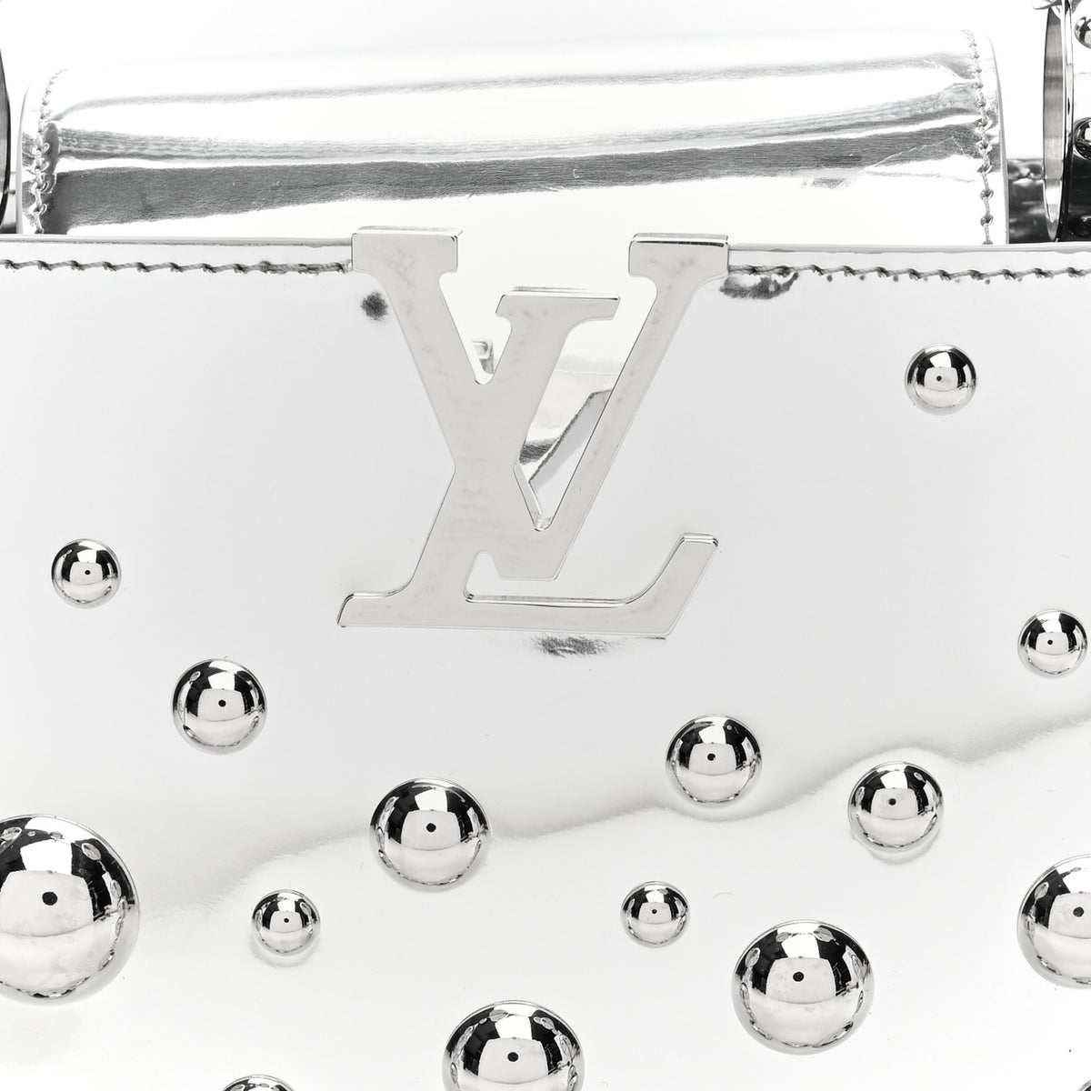 LV X YK Metallic Taurillon Brass Metal Dots Capucines BB Silver
