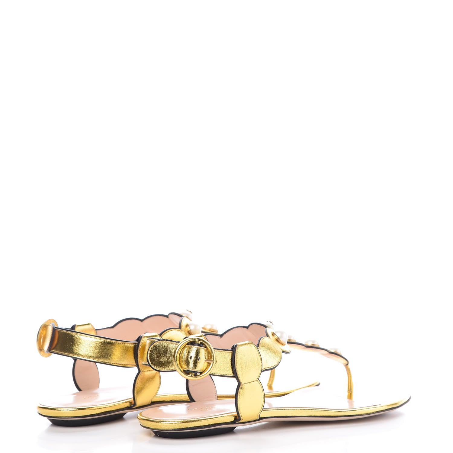 Gucci Metallic Nappa Willow Pearl Thong Sandals 39.5 Gold 4 of 8