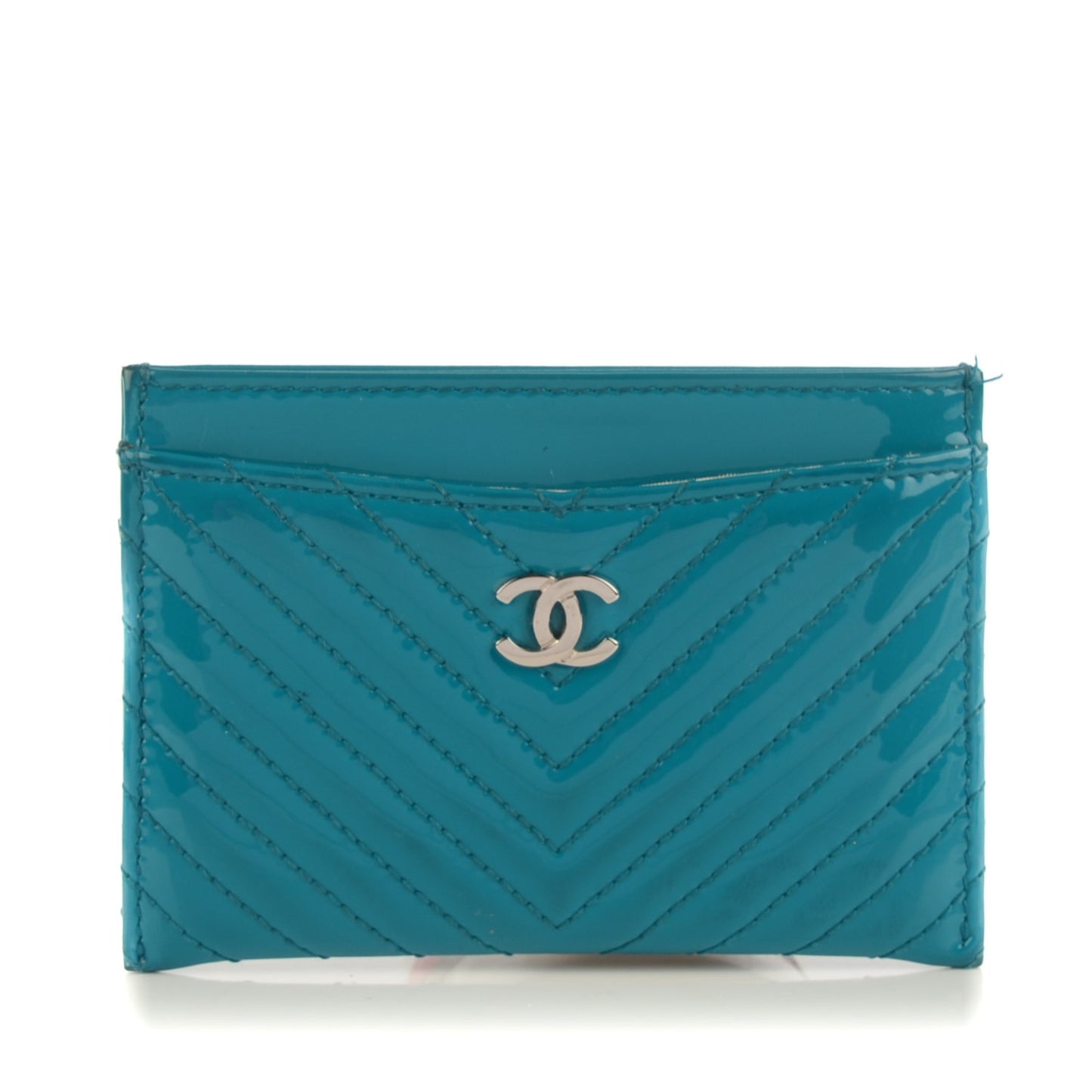 Patent Chevron Card Holder Turquoise