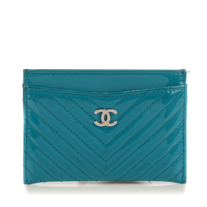 Chanel Patent Chevron Card Holder Turquoise 1 of 8