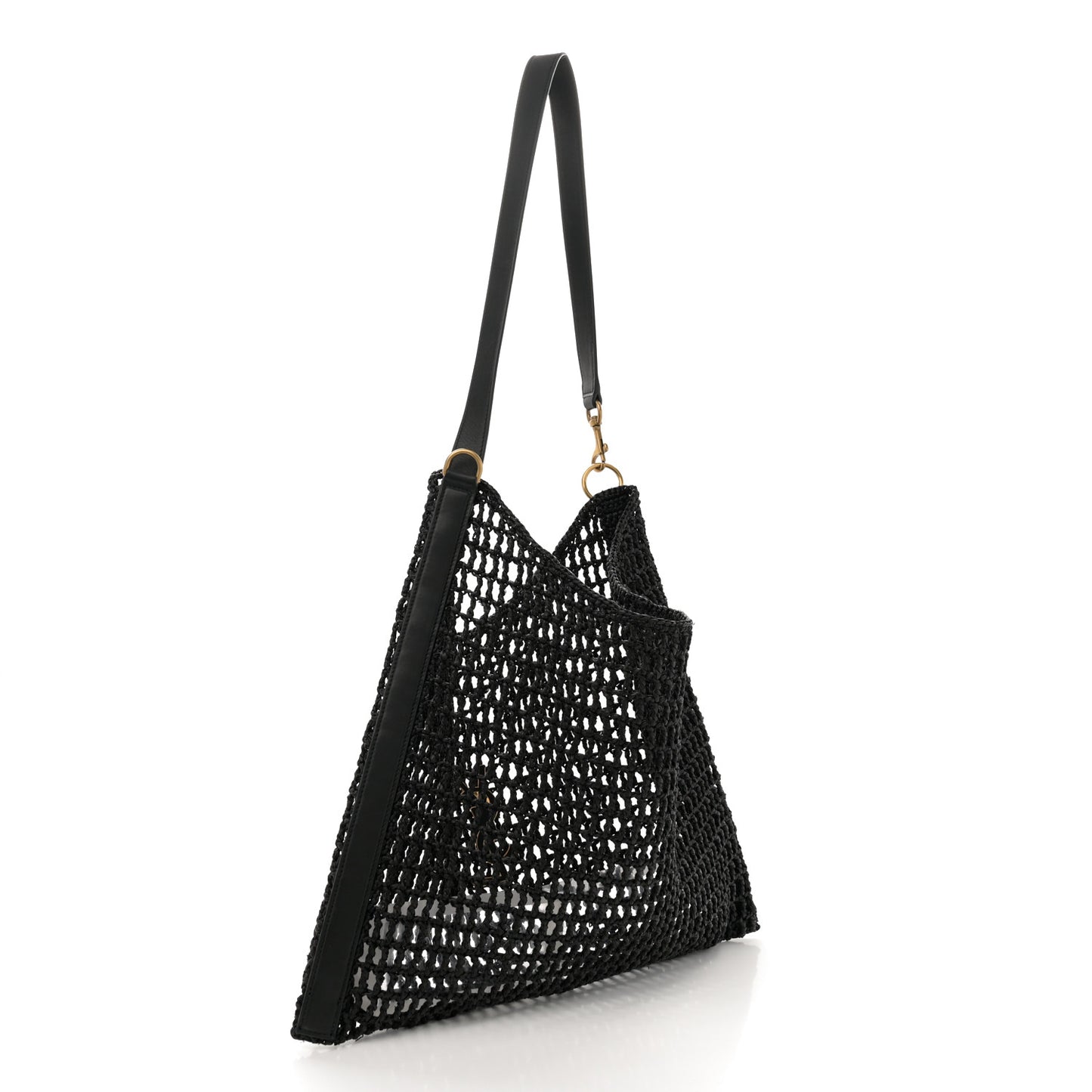 Raffia Calfskin Oxalis Shoulder Bag Black