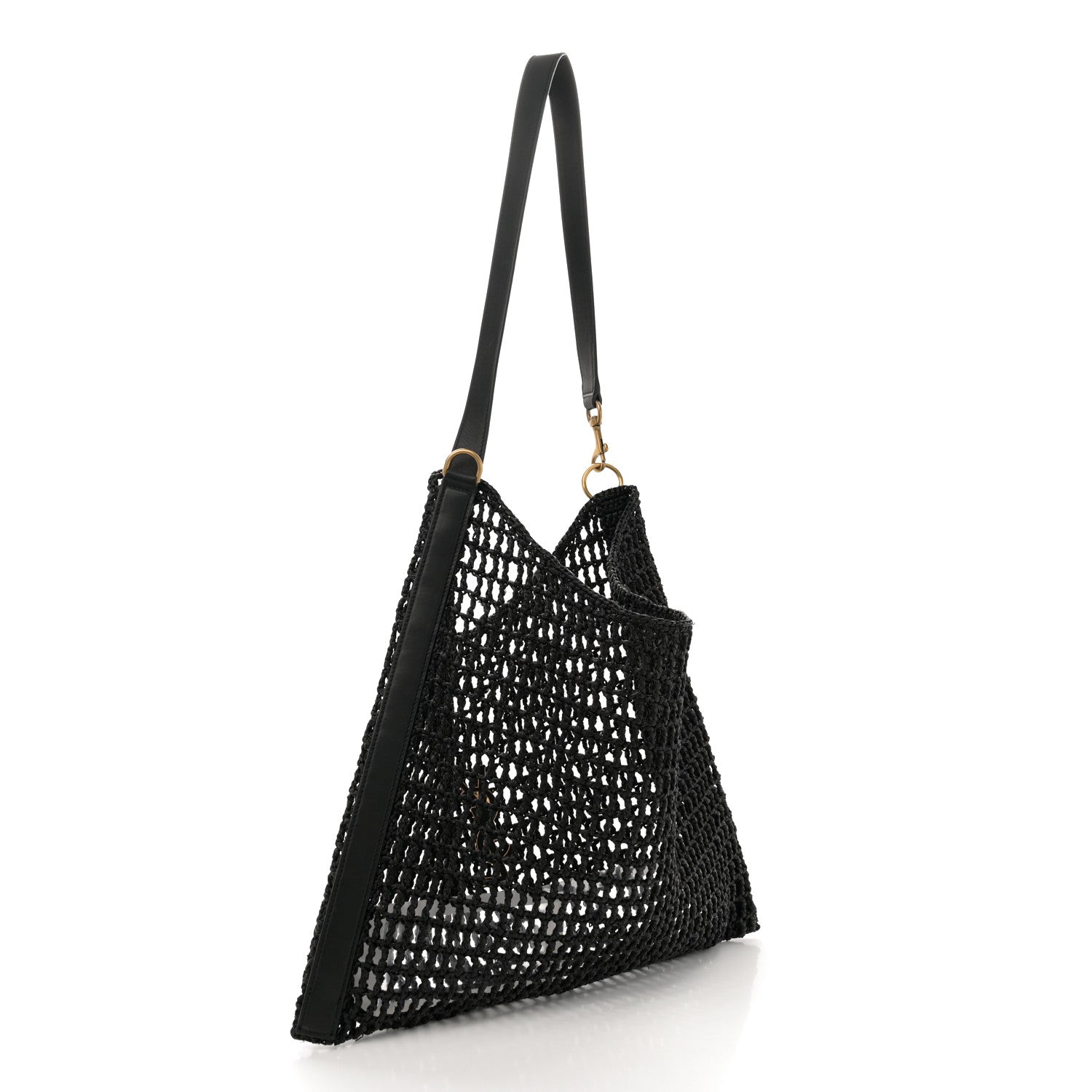 Saint Laurent Raffia Calfskin Oxalis Shoulder Bag Black 3 of 11