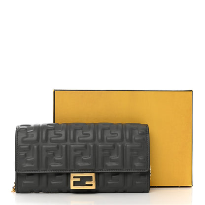 Fendi Nappa FF Embossed Continental Wallet On Chain Anthracite 9 of 9