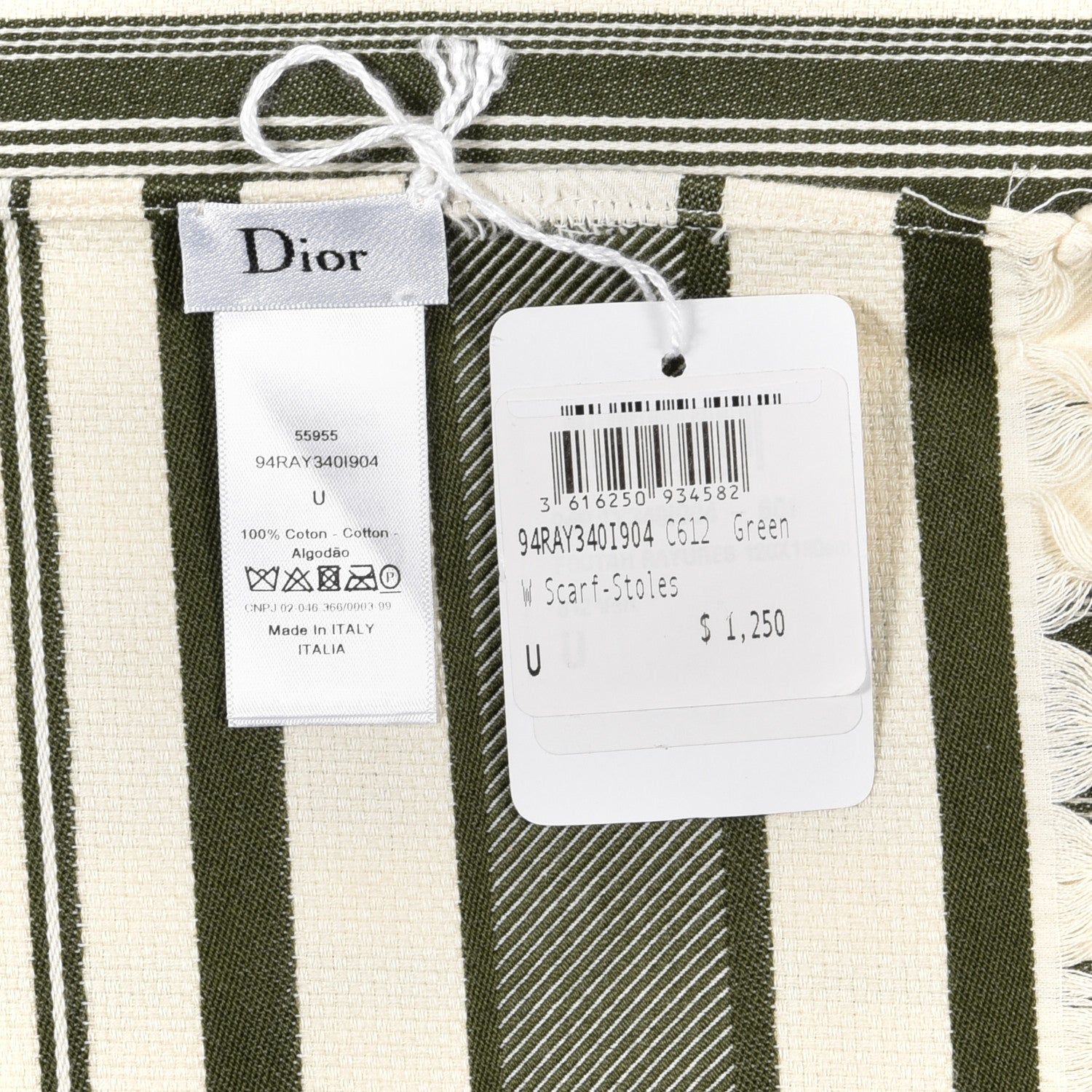 Christian Dior Cotton Striped Towel Green 4 of 4