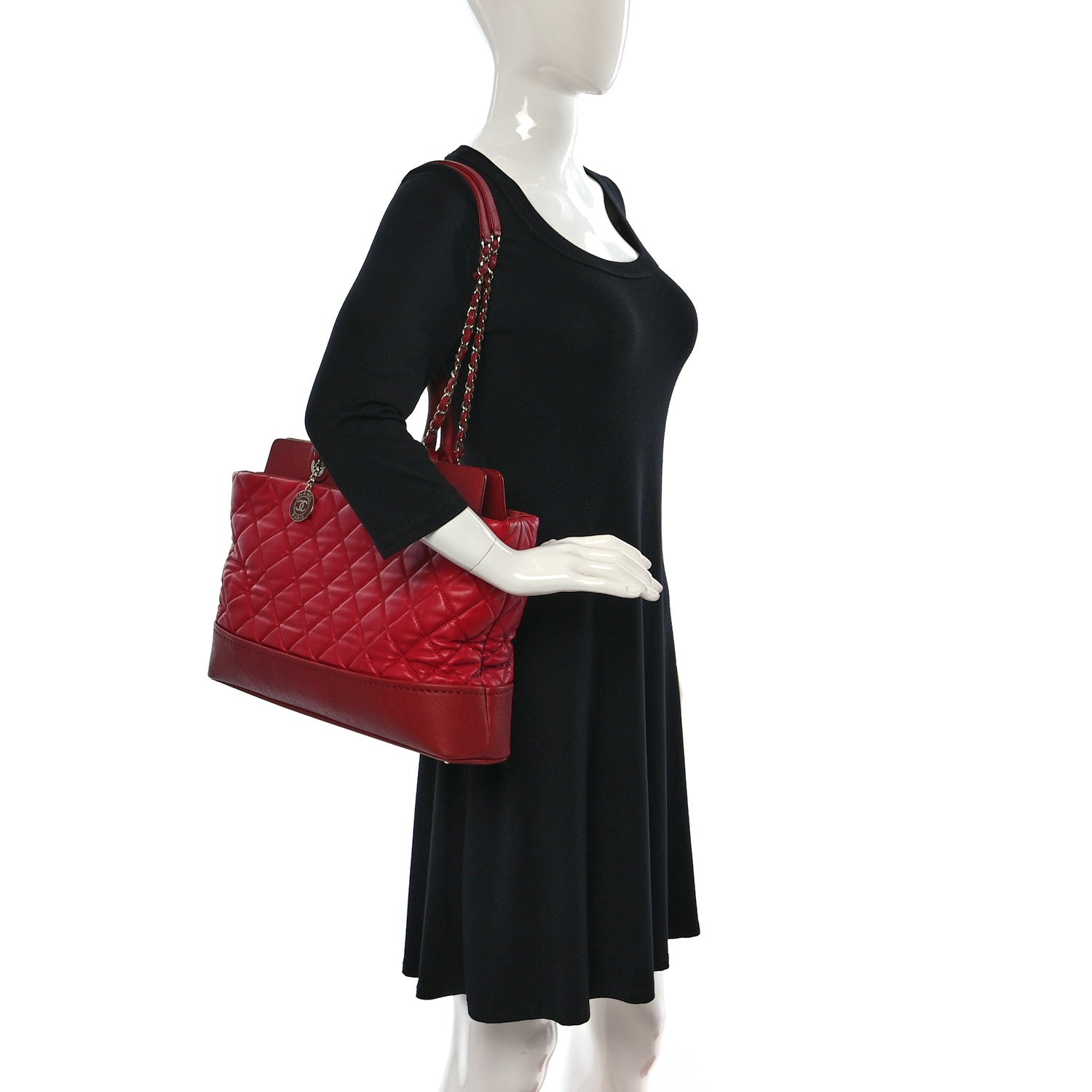 Chanel Calfskin Caviar Quilted Large Shopping Tote Red 2 of 16