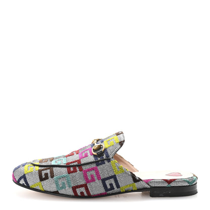 Gucci Velvet Lurex Square G Womens Princetown Slippers 37.5 Silver Multicolor 1 of 10