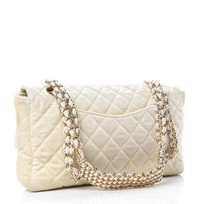 Chanel Velvet Pearl Quilted Medium Single Flap White 3 of 14
