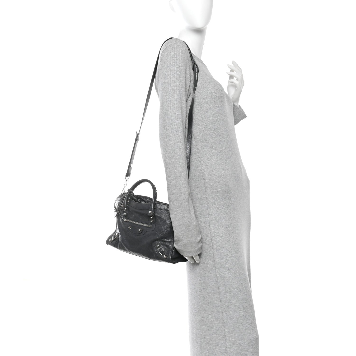 Balenciaga Agneau Classic Silver Hardware S City Logo Strap Gris Fossile White 2 of 11