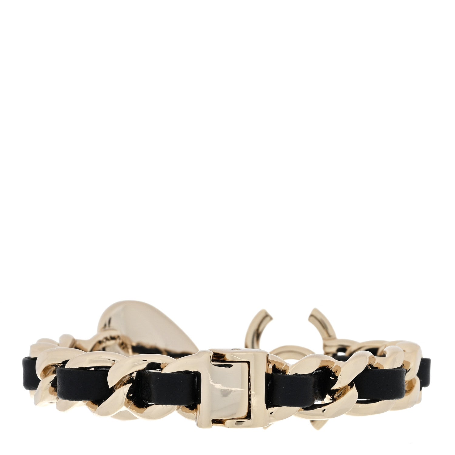 Chanel Metal Lambskin Pearl CC Heart Chain Cuff Bracelet Gold 2 of 3