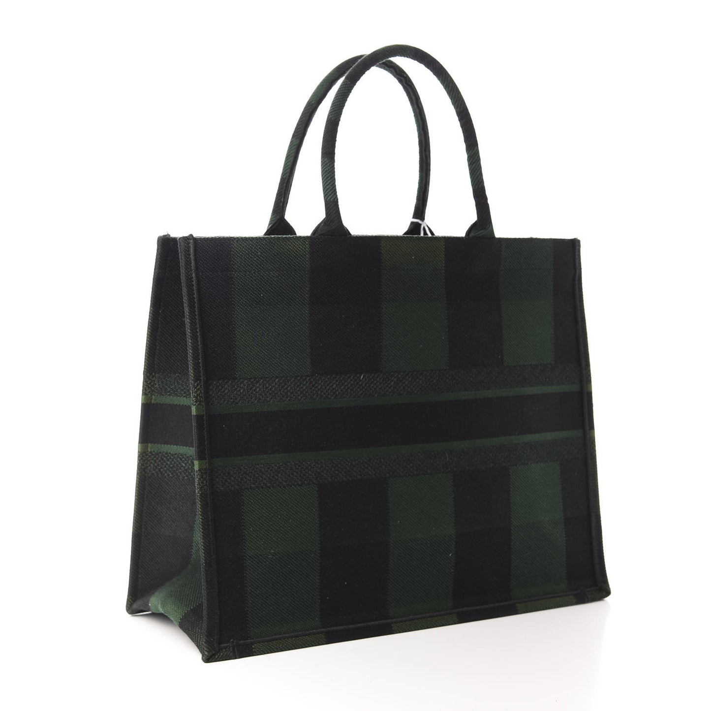 Canvas Embroidered Checkered Book Tote Black Green