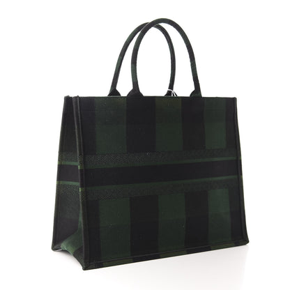 Christian Dior Canvas Embroidered Checkered Book Tote Black Green 3 of 10