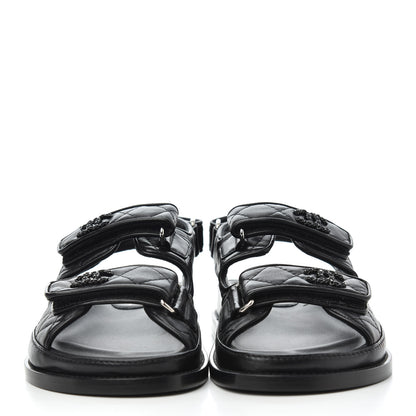 Chanel Lambskin Velcro Dad Sandals 35 Black 2 of 9