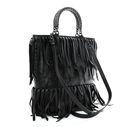 Bottega Veneta Nappa Fringe Woven Handle Tote Black 3 of 14