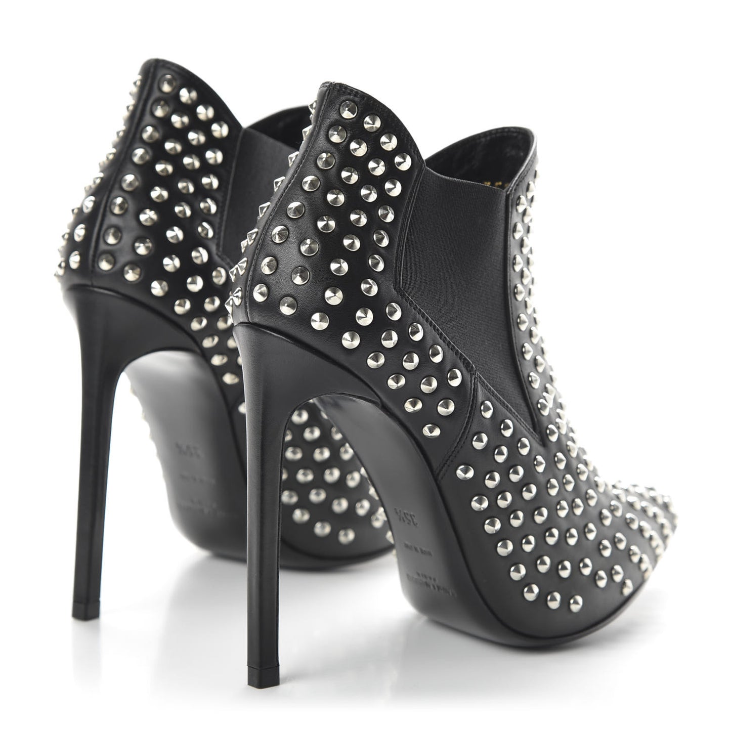 Calfskin Studded Ankle Booties 35.5 Black