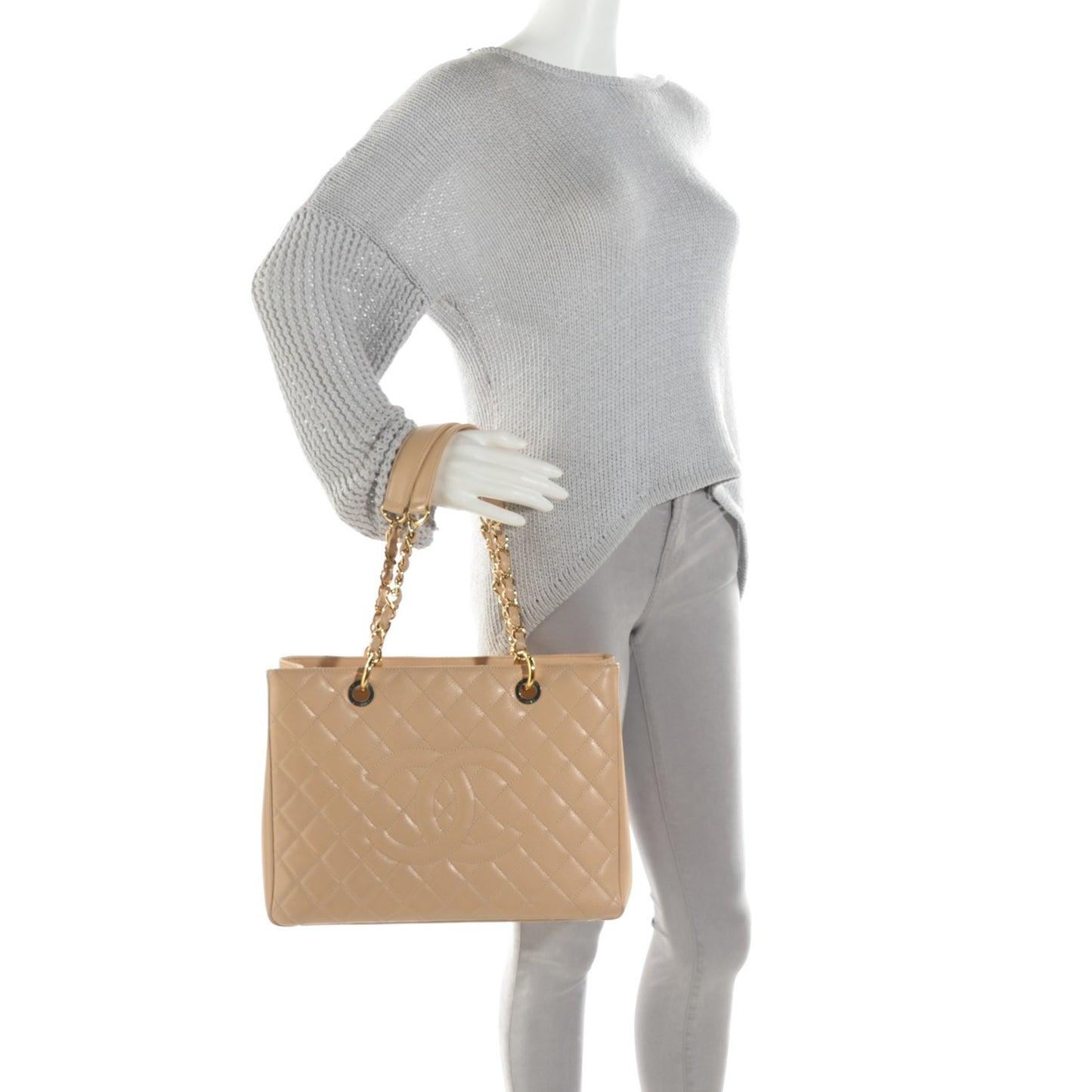 Caviar Quilted Grand Shopping Tote GST Beige Clair