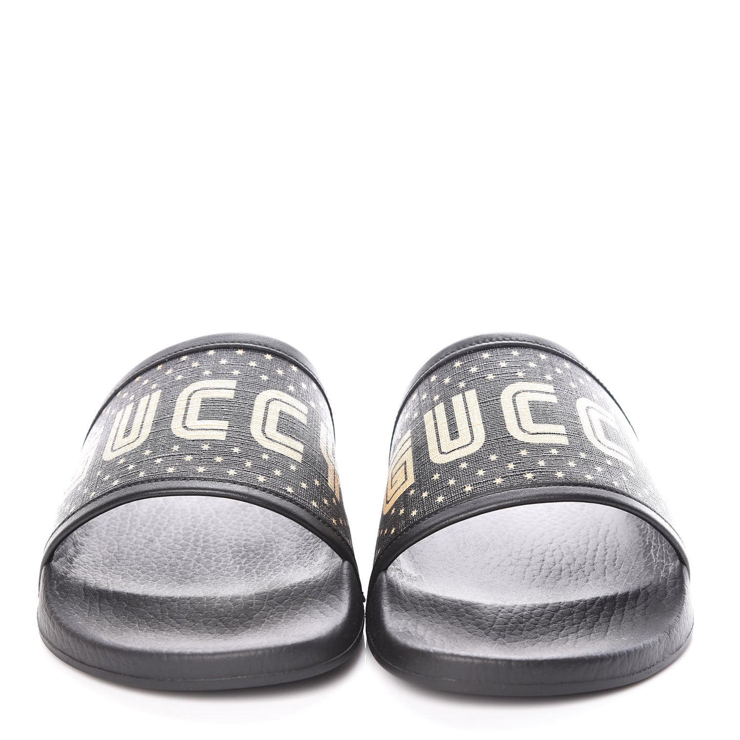 X SEGA Supreme Canvas GUCCY Stars Mens Slide Sandals 8 Black Gold