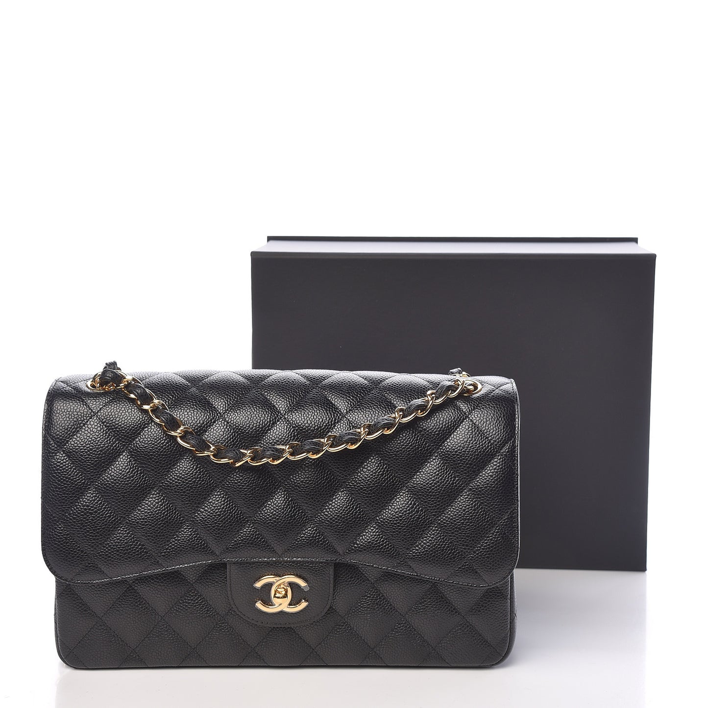 Caviar Quilted Jumbo Double Flap Black