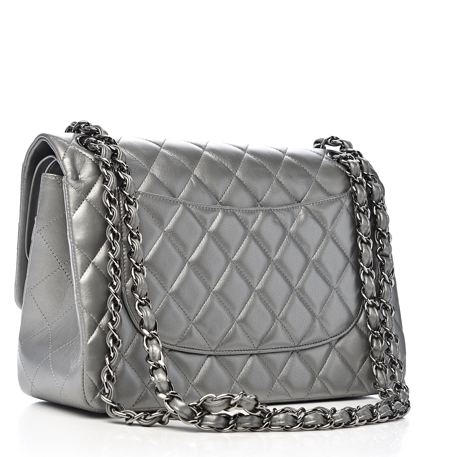 Chanel Metallic Calfskin Quilted Jumbo Double Flap Silver 3 of 20