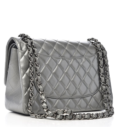 Chanel Metallic Calfskin Quilted Jumbo Double Flap Silver 3 of 20