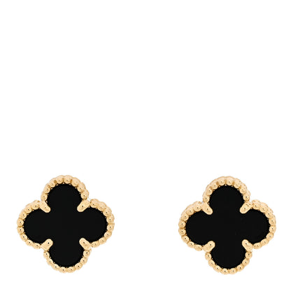 Van Cleef & Arpels 18K Yellow Gold Black Onyx Sweet Alhambra Earrings 1 of 4