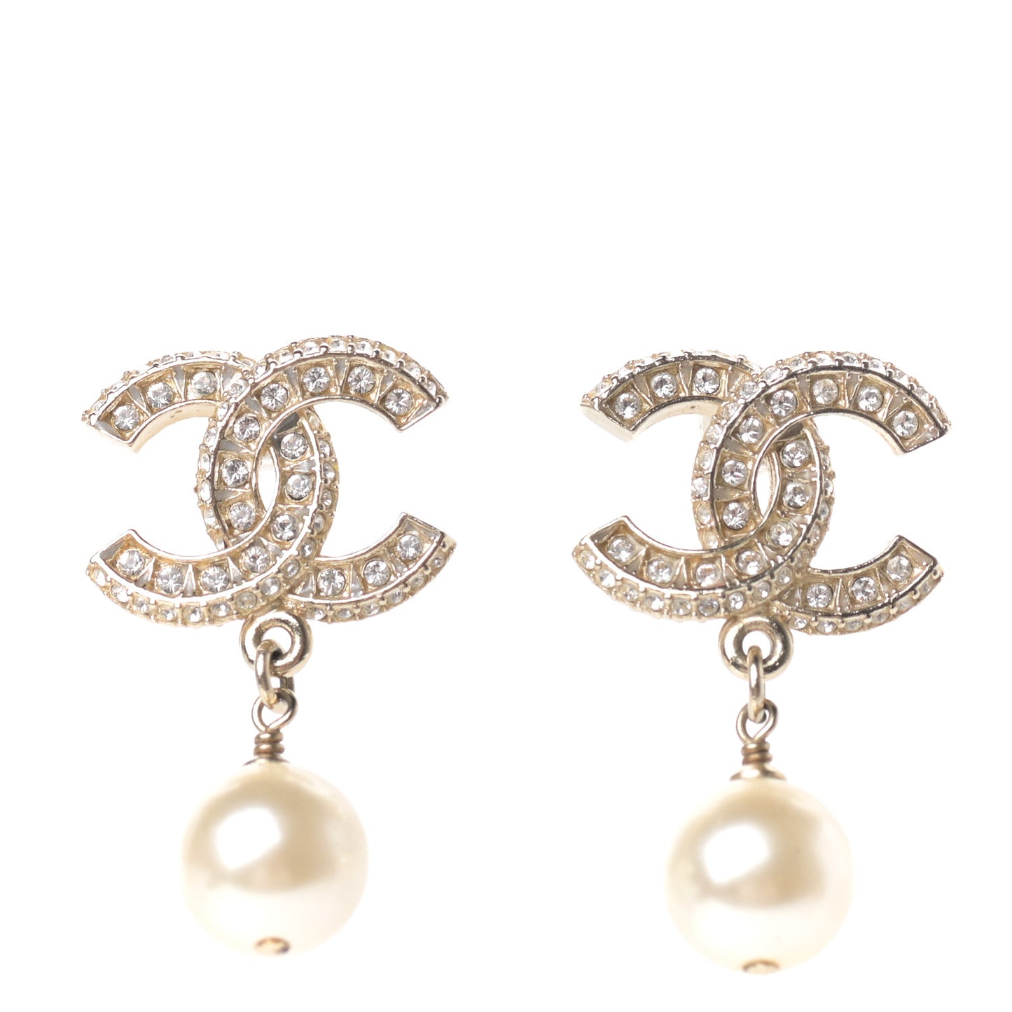 Crystal Pearl CC Drop Earrings Gold