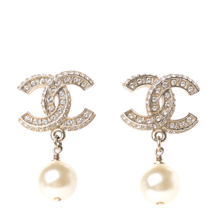 Chanel Crystal Pearl CC Drop Earrings Gold 1 of 4